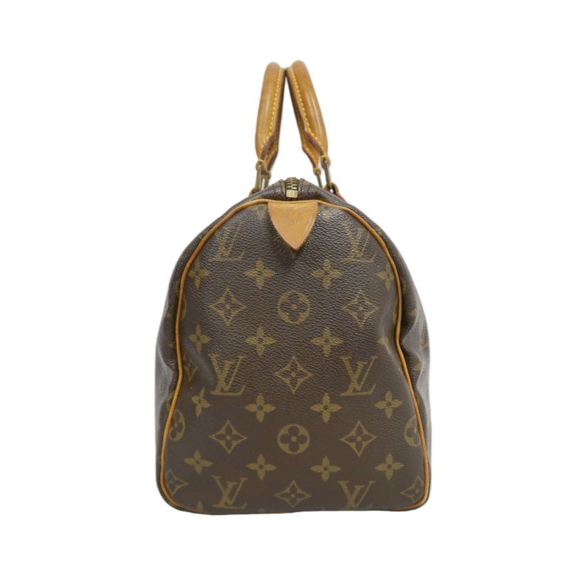 LOUIS VUITTON Monogram Speedy 30 Handbag Canvas Cowhide Brown Gold Hardware