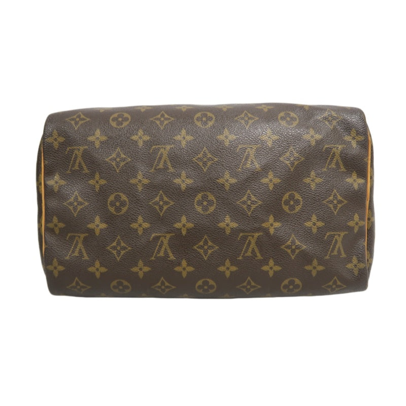 LOUIS VUITTON Monogram Speedy 30 Handbag Canvas Cowhide Brown Gold Hardware