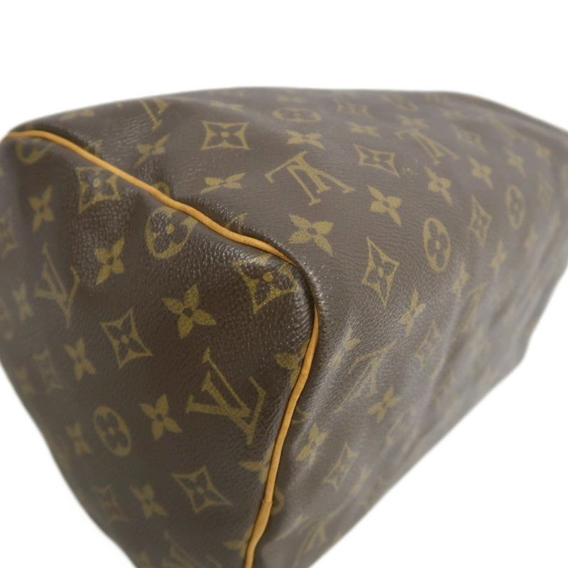 LOUIS VUITTON Monogram Speedy 30 Handbag Canvas Cowhide Brown Gold Hardware