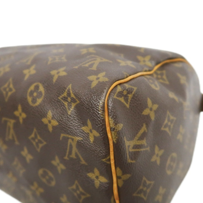 LOUIS VUITTON Monogram Speedy 30 Handbag Canvas Cowhide Brown Gold Hardware