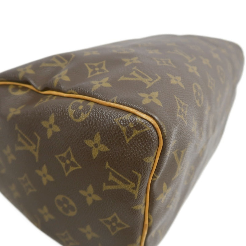 LOUIS VUITTON Monogram Speedy 30 Handbag Canvas Cowhide Brown Gold Hardware