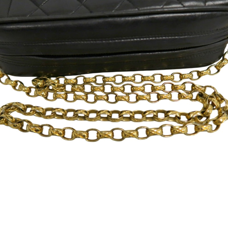 CHANEL Vintage Matelasse Tassel Chain Shoulder Bag Lambskin Black Gold Hardware
