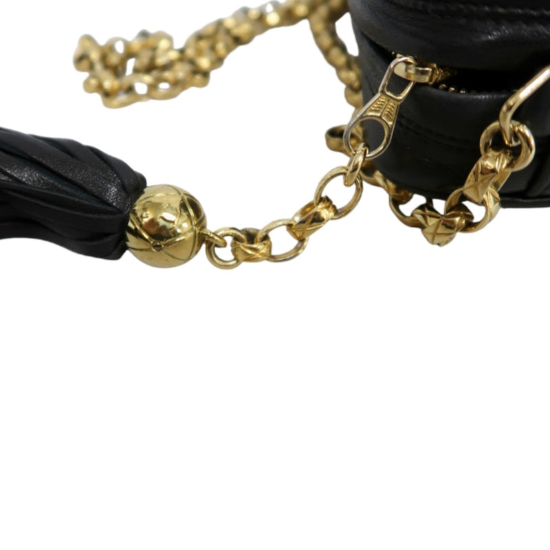 CHANEL Vintage Matelasse Tassel Chain Shoulder Bag Lambskin Black Gold Hardware