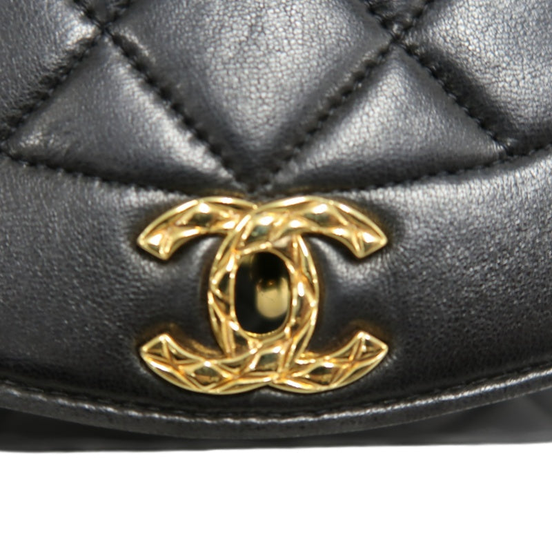 CHANEL Vintage Matelasse Tassel Chain Shoulder Bag Lambskin Black Gold Hardware