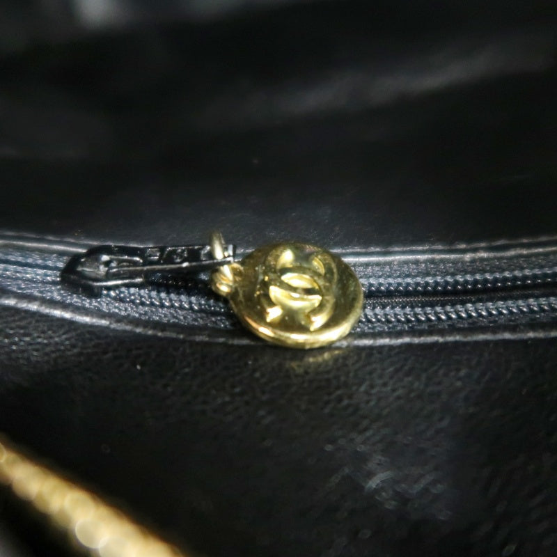CHANEL Vintage Matelasse Tassel Chain Shoulder Bag Lambskin Black Gold Hardware