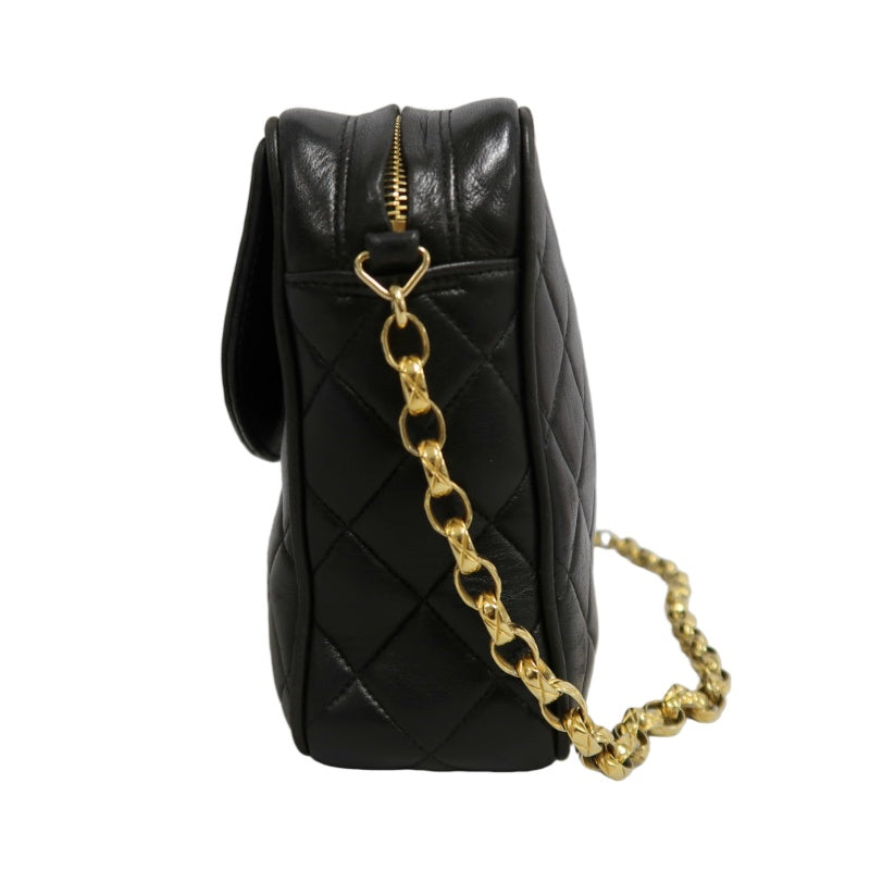 CHANEL Vintage Matelasse Tassel Chain Shoulder Bag Lambskin Black Gold Hardware