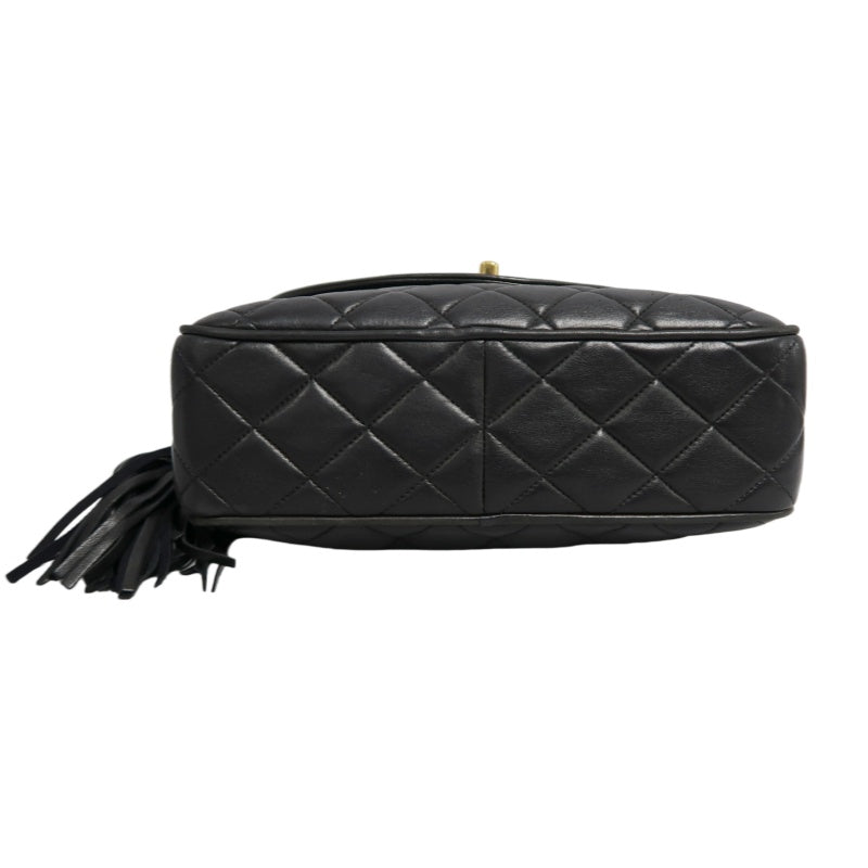 CHANEL Vintage Matelasse Tassel Chain Shoulder Bag Lambskin Black Gold Hardware