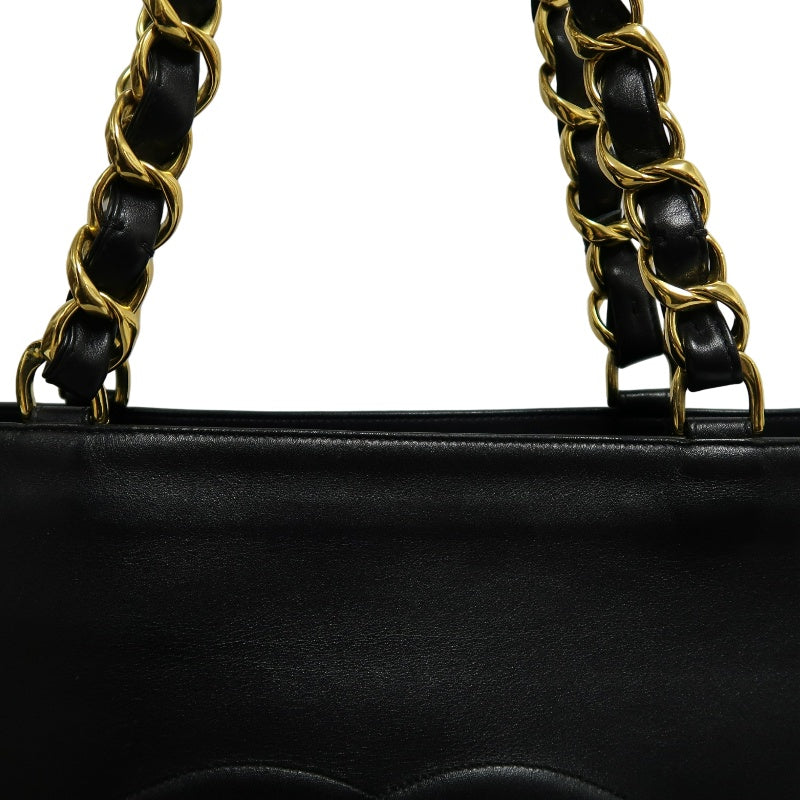 CHANEL XL Embossed CC Logo Lambskin Tote Bag Black Soft Calfskin Gold Hardware Chain Strap Spacious Vintage Iconic Classic Shopping Commute Bag