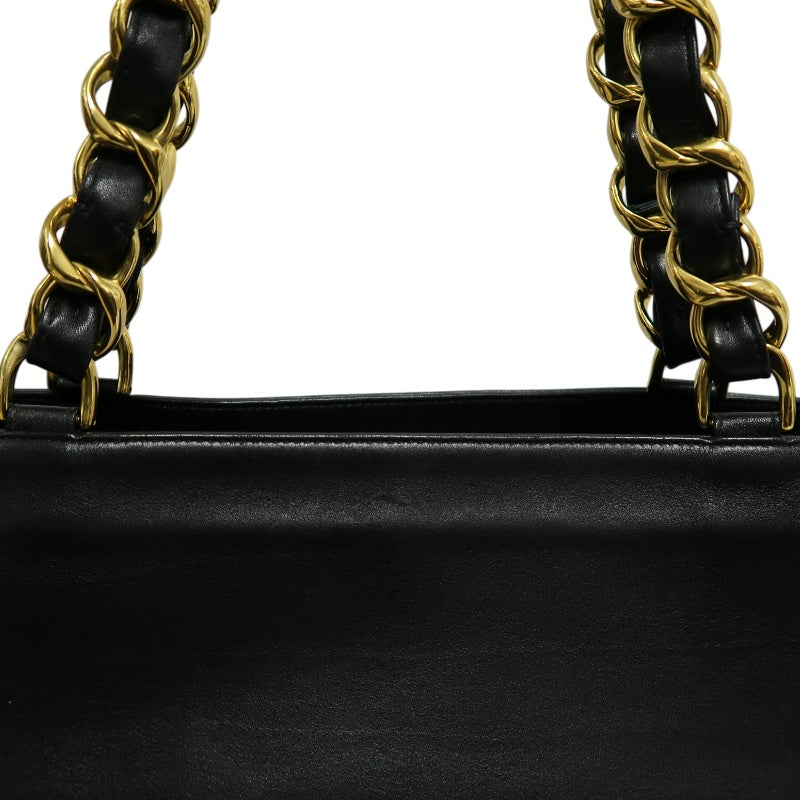 CHANEL XL Embossed CC Logo Lambskin Tote Bag Black Soft Calfskin Gold Hardware Chain Strap Spacious Vintage Iconic Classic Shopping Commute Bag