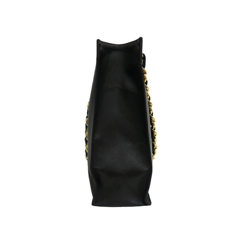 CHANEL XL Embossed CC Logo Lambskin Tote Bag Black Soft Calfskin Gold Hardware Chain Strap Spacious Vintage Iconic Classic Shopping Commute Bag