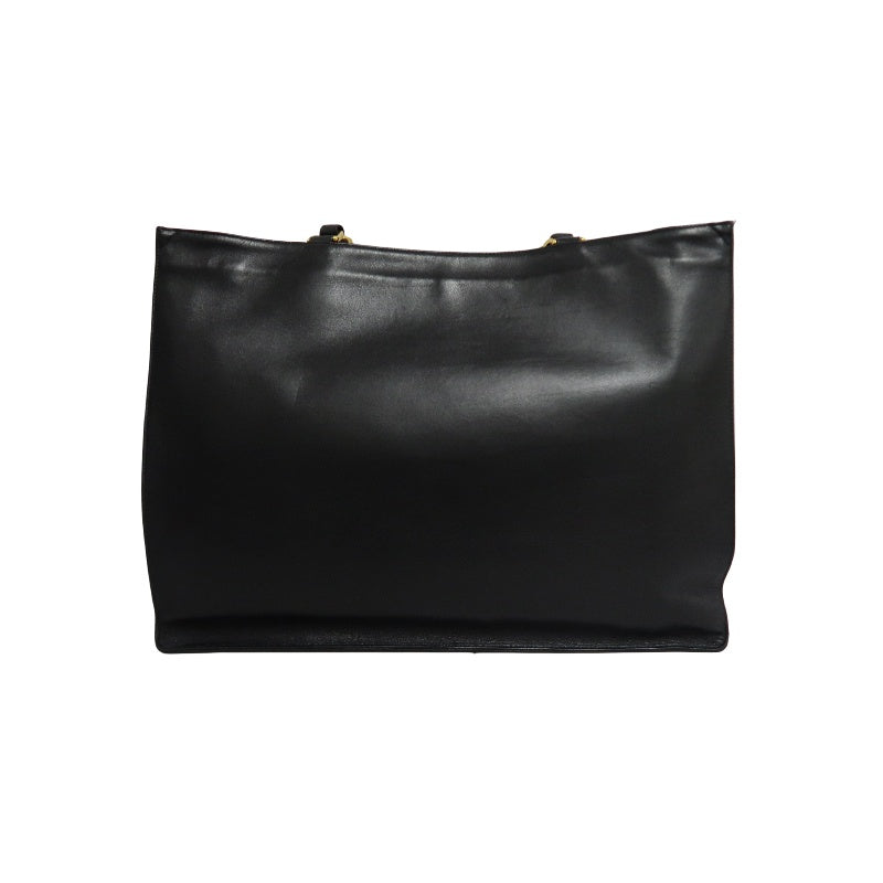 CHANEL XL Embossed CC Logo Lambskin Tote Bag Black Soft Calfskin Gold Hardware Chain Strap Spacious Vintage Iconic Classic Shopping Commute Bag