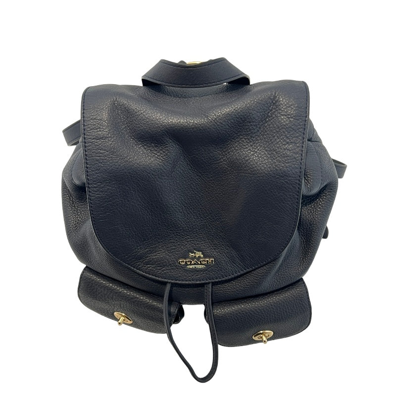 COACH Full Grain Pebbled Leather Backpack Black Calfskin Gold Hardware Front Twist Lock Pocket Spacious Casual Daily Commute Classic Design