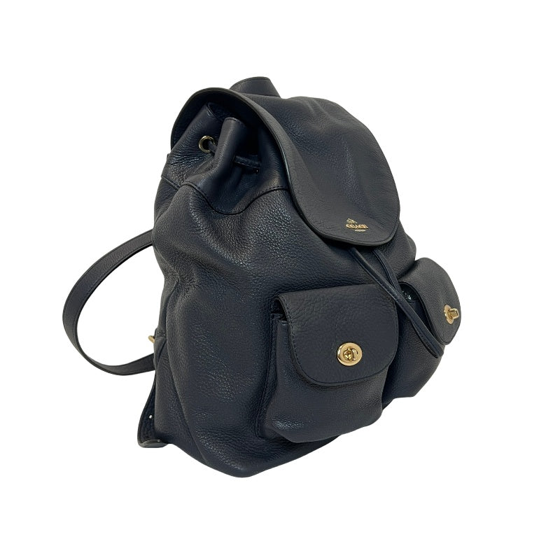 COACH Full Grain Pebbled Leather Backpack Black Calfskin Gold Hardware Front Twist Lock Pocket Spacious Casual Daily Commute Classic Design