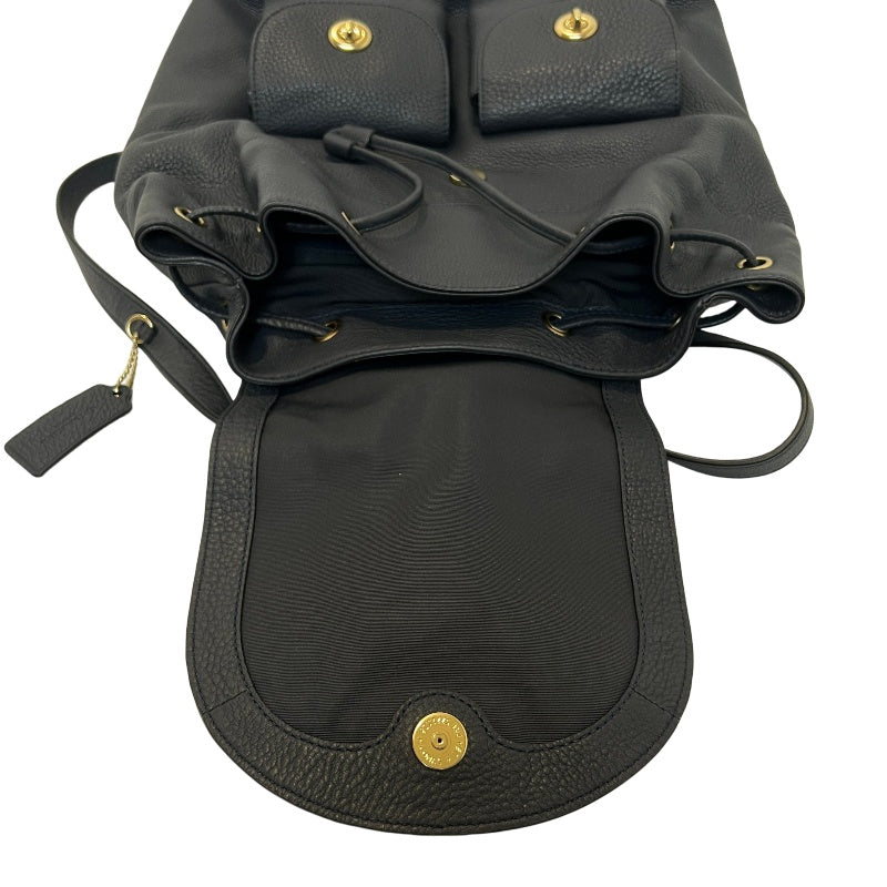 COACH Full Grain Pebbled Leather Backpack Black Calfskin Gold Hardware Front Twist Lock Pocket Spacious Casual Daily Commute Classic Design