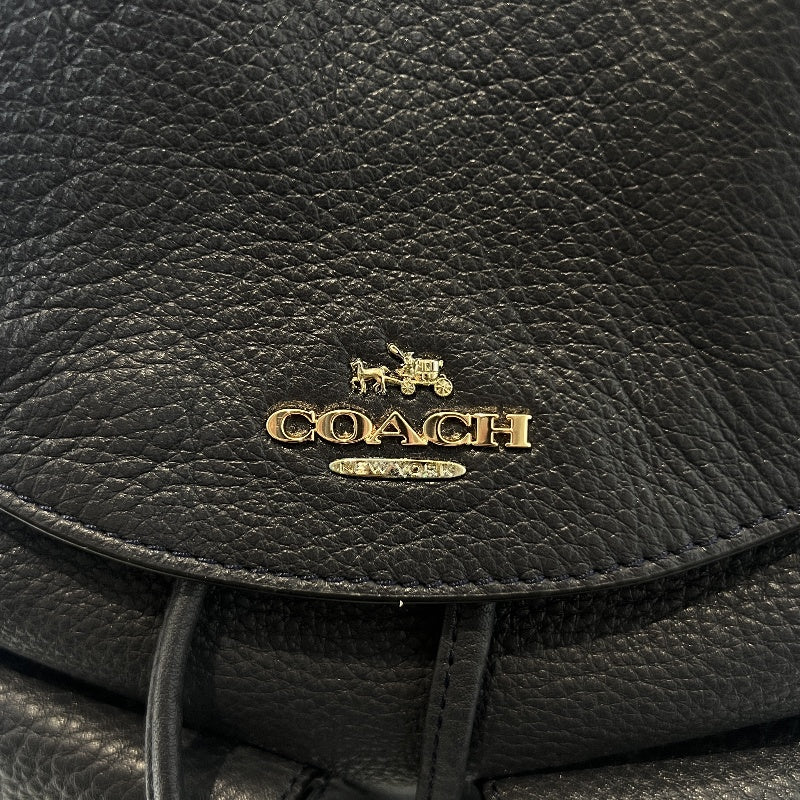 COACH Full Grain Pebbled Leather Backpack Black Calfskin Gold Hardware Front Twist Lock Pocket Spacious Casual Daily Commute Classic Design