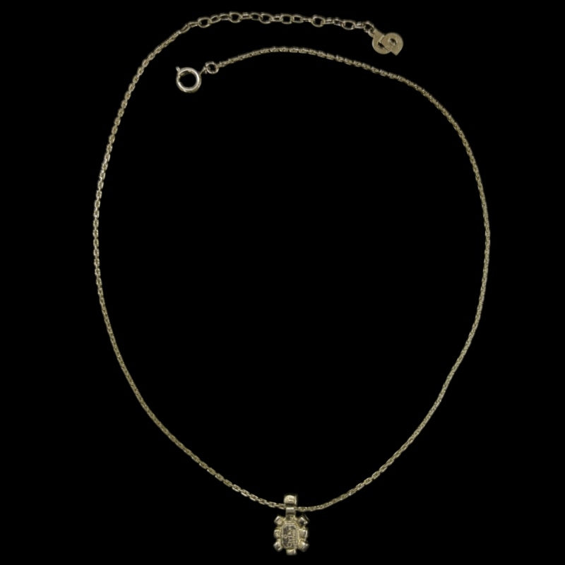 DIOR Ruby Central Stone Surrounding Crystal Pendant Necklace Silver Tone Hardware