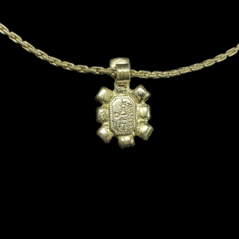 DIOR Ruby Central Stone Surrounding Crystal Pendant Necklace Silver Tone Hardware