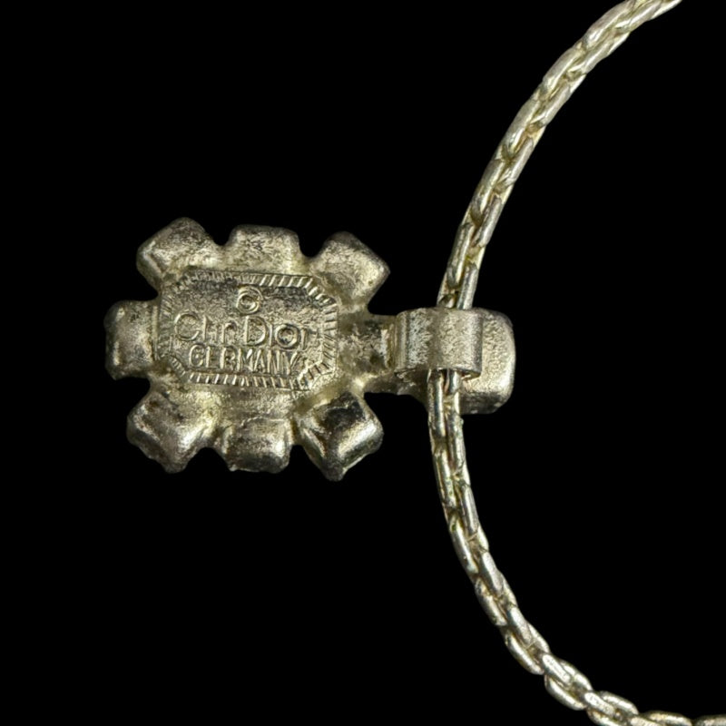 DIOR Ruby Central Stone Surrounding Crystal Pendant Necklace Silver Tone Hardware