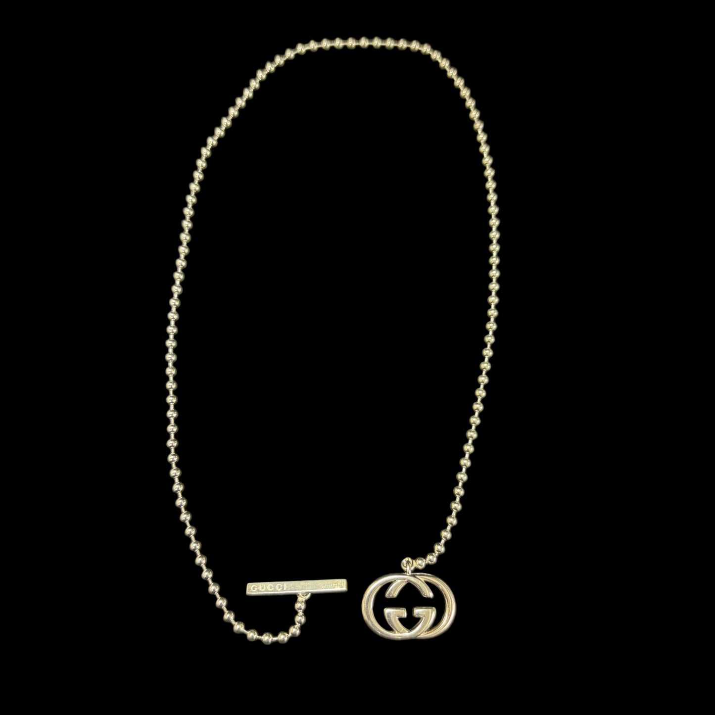 GUCCI Interlocking G Ball Chain 925 Sterling Silver Necklace