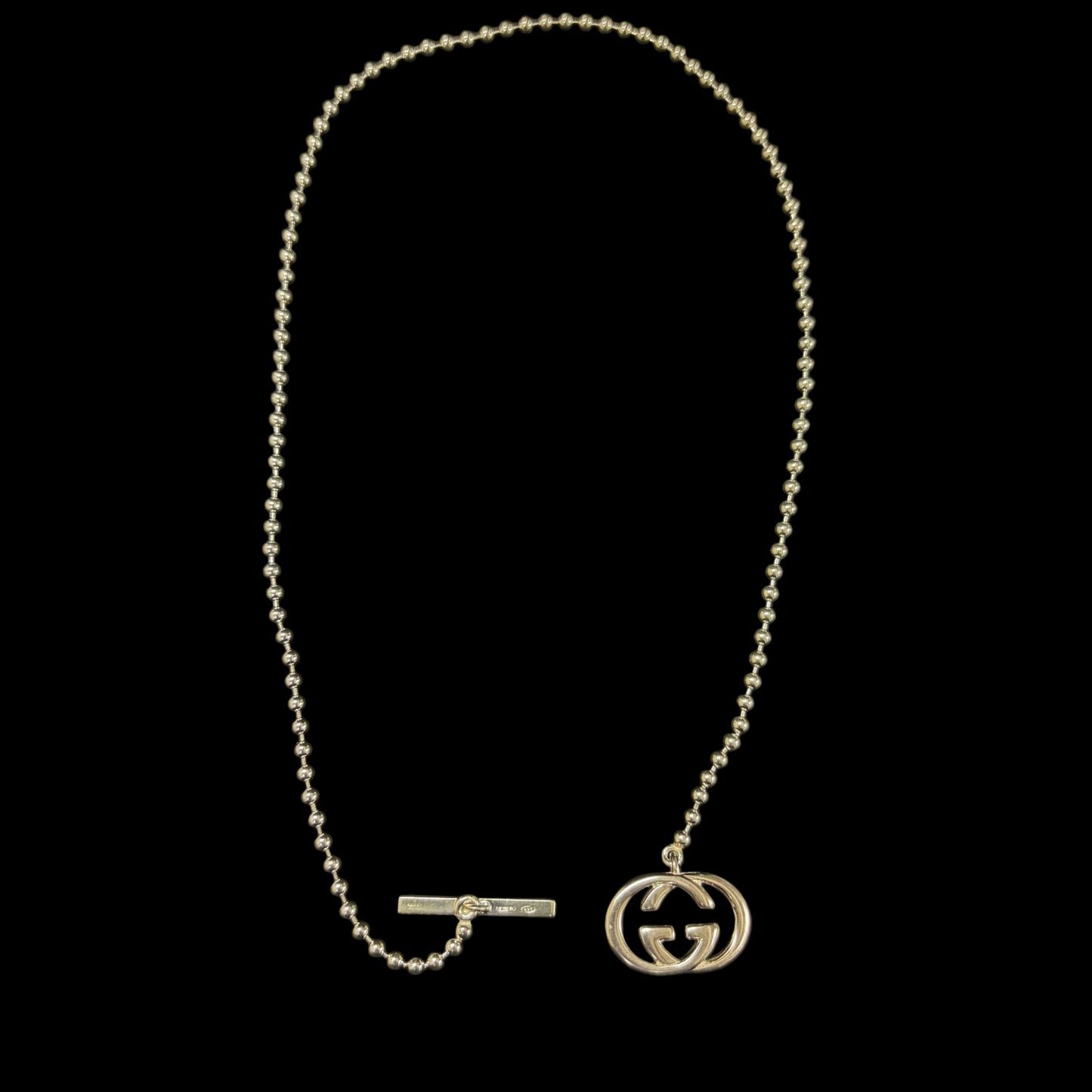GUCCI Interlocking G Ball Chain 925 Sterling Silver Necklace