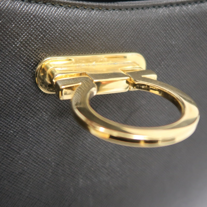 FERRAGAMO Gancini PVC Shoulder Bag Black Gold-Tone Hardware