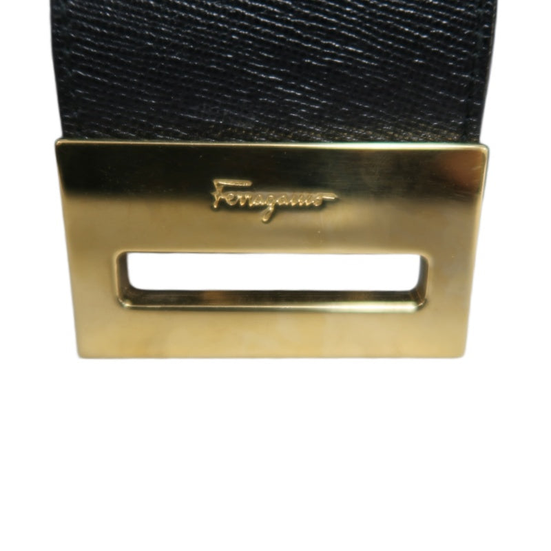 FERRAGAMO Gancini PVC Shoulder Bag Black Gold-Tone Hardware