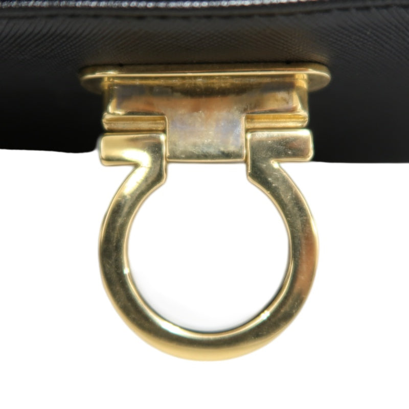 FERRAGAMO Gancini PVC Shoulder Bag Black Gold-Tone Hardware