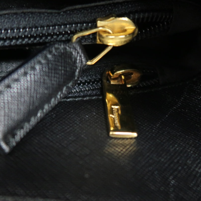 FERRAGAMO Gancini PVC Shoulder Bag Black Gold-Tone Hardware