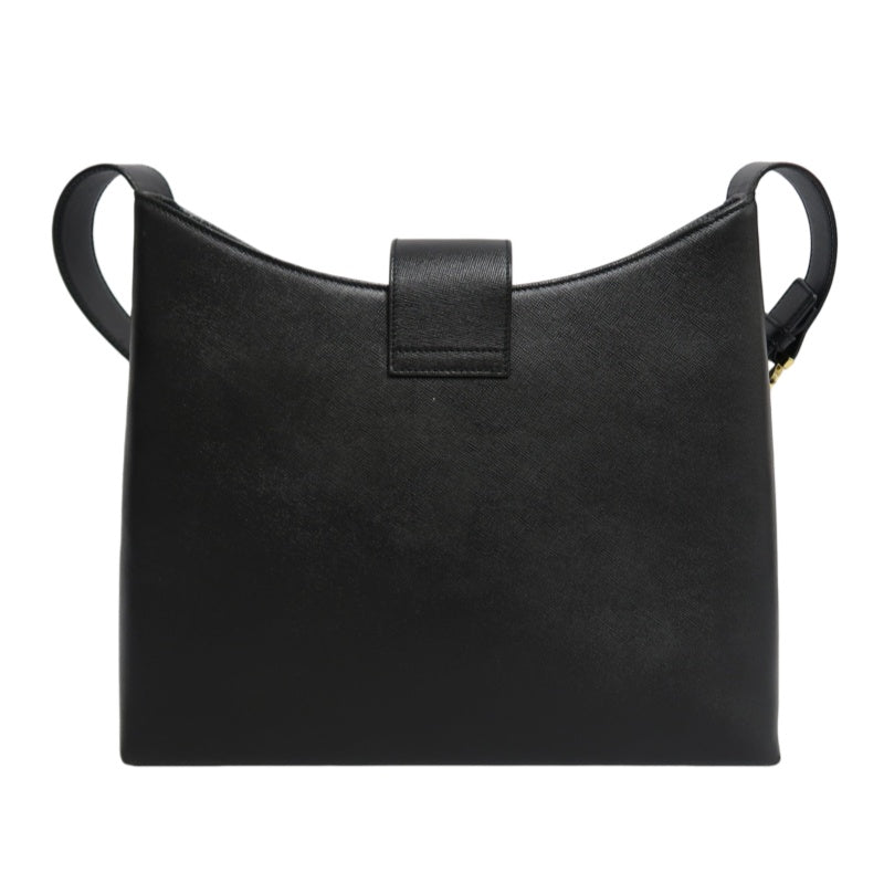 FERRAGAMO Gancini PVC Shoulder Bag Black Gold-Tone Hardware