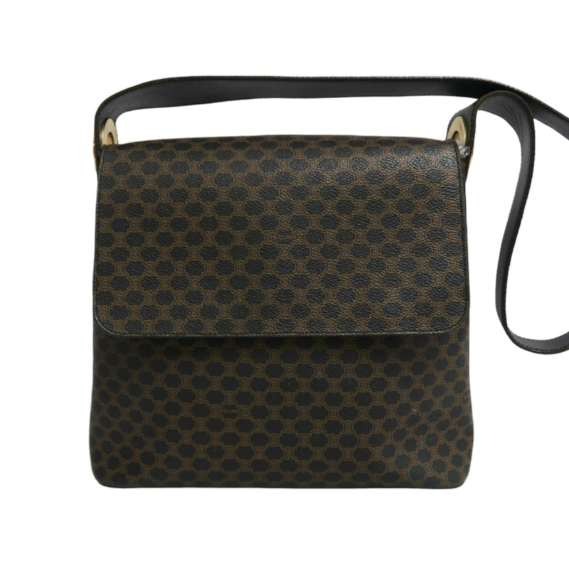 CELINE Macadam PVC Shoulder Bag Dark Brown Gold-Tone Hardware