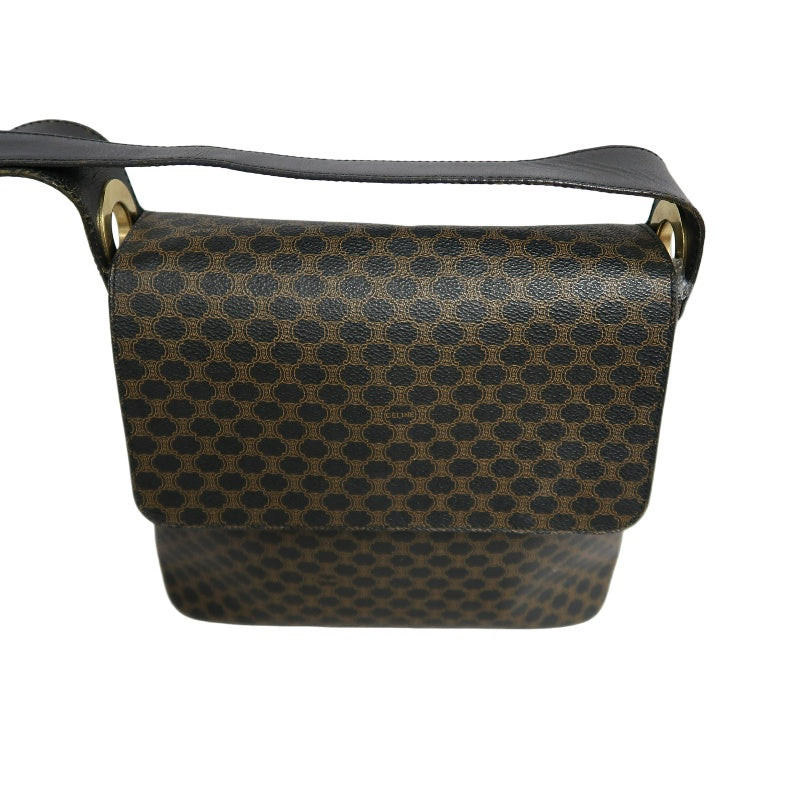 CELINE Macadam PVC Shoulder Bag Dark Brown Gold-Tone Hardware