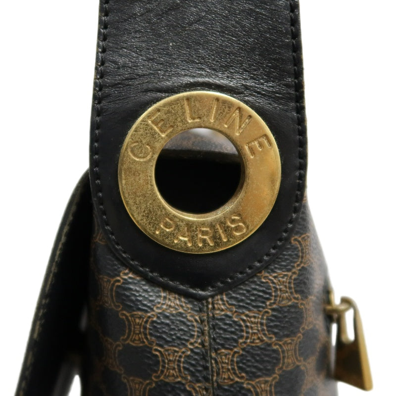 CELINE Macadam PVC Shoulder Bag Dark Brown Gold-Tone Hardware