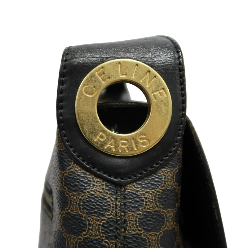 CELINE Macadam PVC Shoulder Bag Dark Brown Gold-Tone Hardware