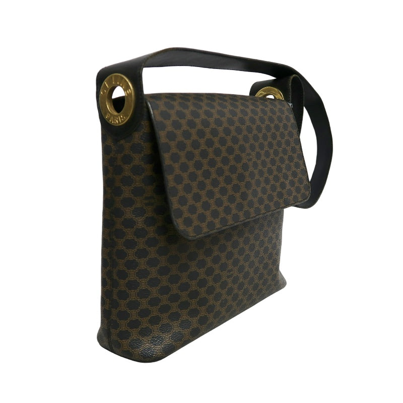 CELINE Macadam PVC Shoulder Bag Dark Brown Gold-Tone Hardware
