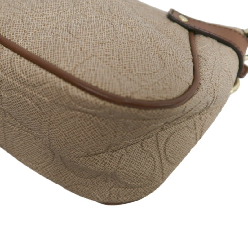 FERRAGAMO Monogram Embossed Shoulder Pouch Bag Brown Tan Leather Trim Gold Hardware Vintage Casual with Original Box
