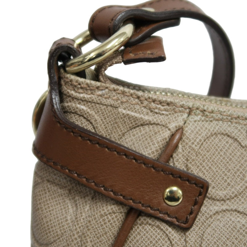 FERRAGAMO Monogram Embossed Shoulder Pouch Bag Brown Tan Leather Trim Gold Hardware Vintage Casual with Original Box