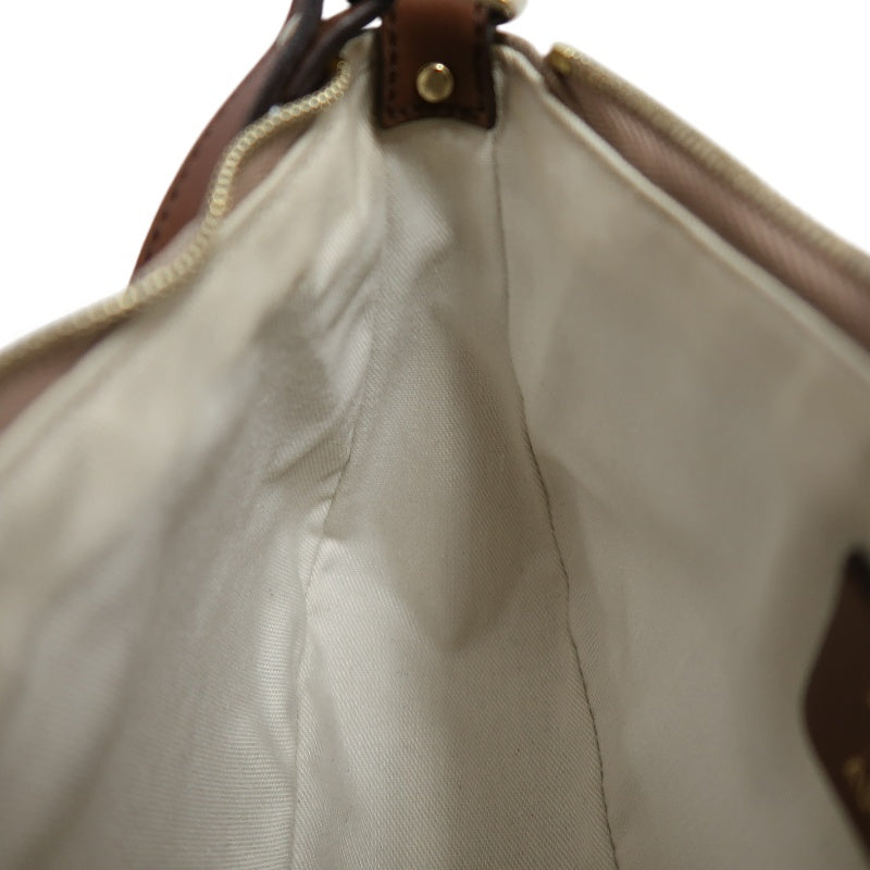 FERRAGAMO Monogram Embossed Shoulder Pouch Bag Brown Tan Leather Trim Gold Hardware Vintage Casual with Original Box