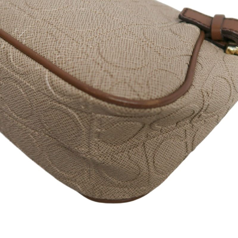 FERRAGAMO Monogram Embossed Shoulder Pouch Bag Brown Tan Leather Trim Gold Hardware Vintage Casual with Original Box