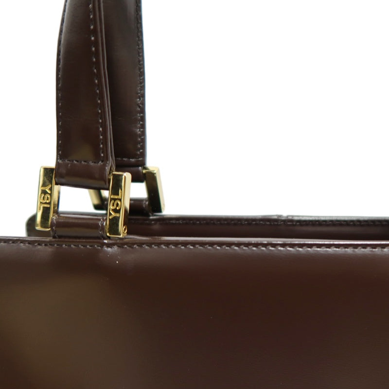 YSL  Vintage Canvas Handbag Dark Brown Gold Hardware