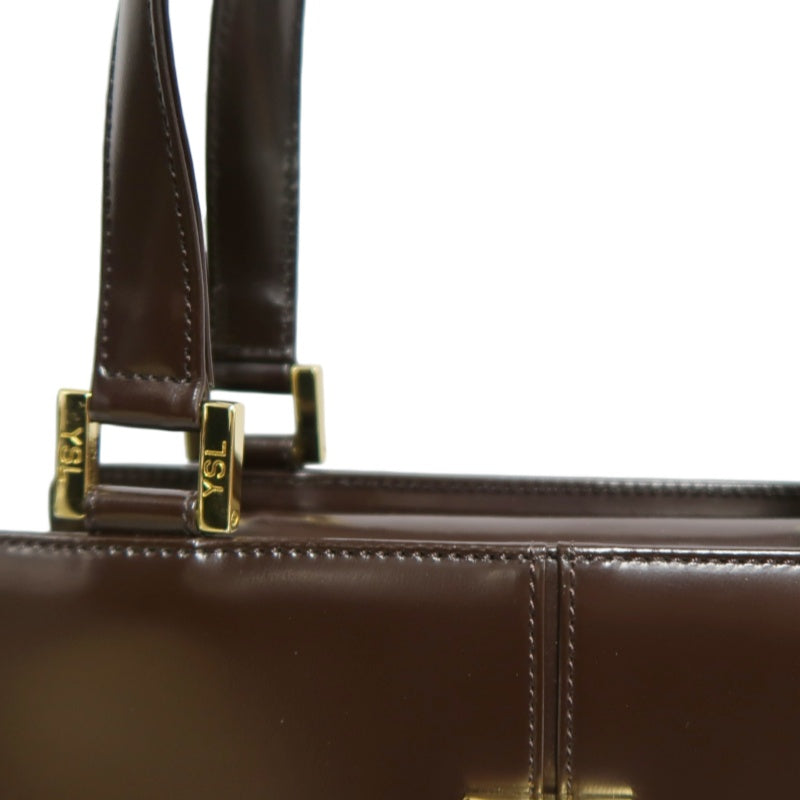 YSL  Vintage Canvas Handbag Dark Brown Gold Hardware