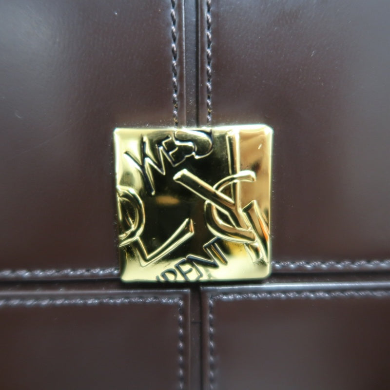 YSL  Vintage Canvas Handbag Dark Brown Gold Hardware