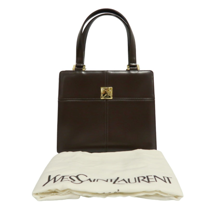 YSL  Vintage Canvas Handbag Dark Brown Gold Hardware