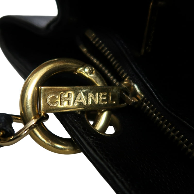 CHANEL Grand Shopping Tote GST Caviar Skin Quilted Shoulder Bag Black Grained Calfskin CC Logo Stitching Gold Chain Hardware Spacious Commute Classic Timeless Iconic Vintage Bag