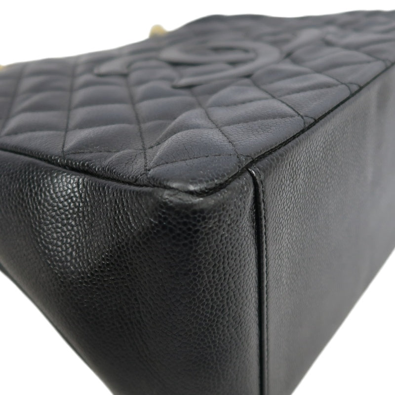 CHANEL Grand Shopping Tote GST Caviar Skin Quilted Shoulder Bag Black Grained Calfskin CC Logo Stitching Gold Chain Hardware Spacious Commute Classic Timeless Iconic Vintage Bag