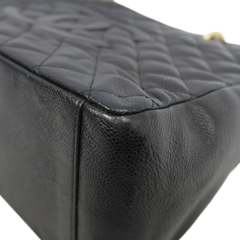 CHANEL Grand Shopping Tote GST Caviar Skin Quilted Shoulder Bag Black Grained Calfskin CC Logo Stitching Gold Chain Hardware Spacious Commute Classic Timeless Iconic Vintage Bag