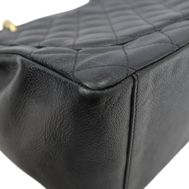 CHANEL Grand Shopping Tote GST Caviar Skin Quilted Shoulder Bag Black Grained Calfskin CC Logo Stitching Gold Chain Hardware Spacious Commute Classic Timeless Iconic Vintage Bag