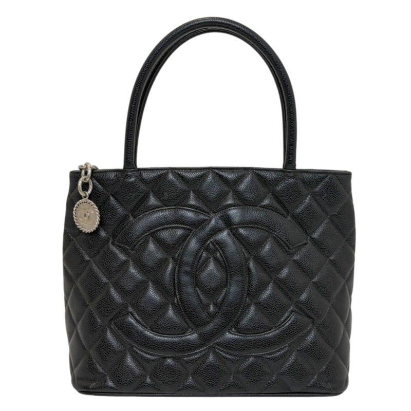 CHANEL Black Caviar Leather Hilton Vintage Reproduction Tote Handbag With Silver Hardware, Comes With Original Dust Bag