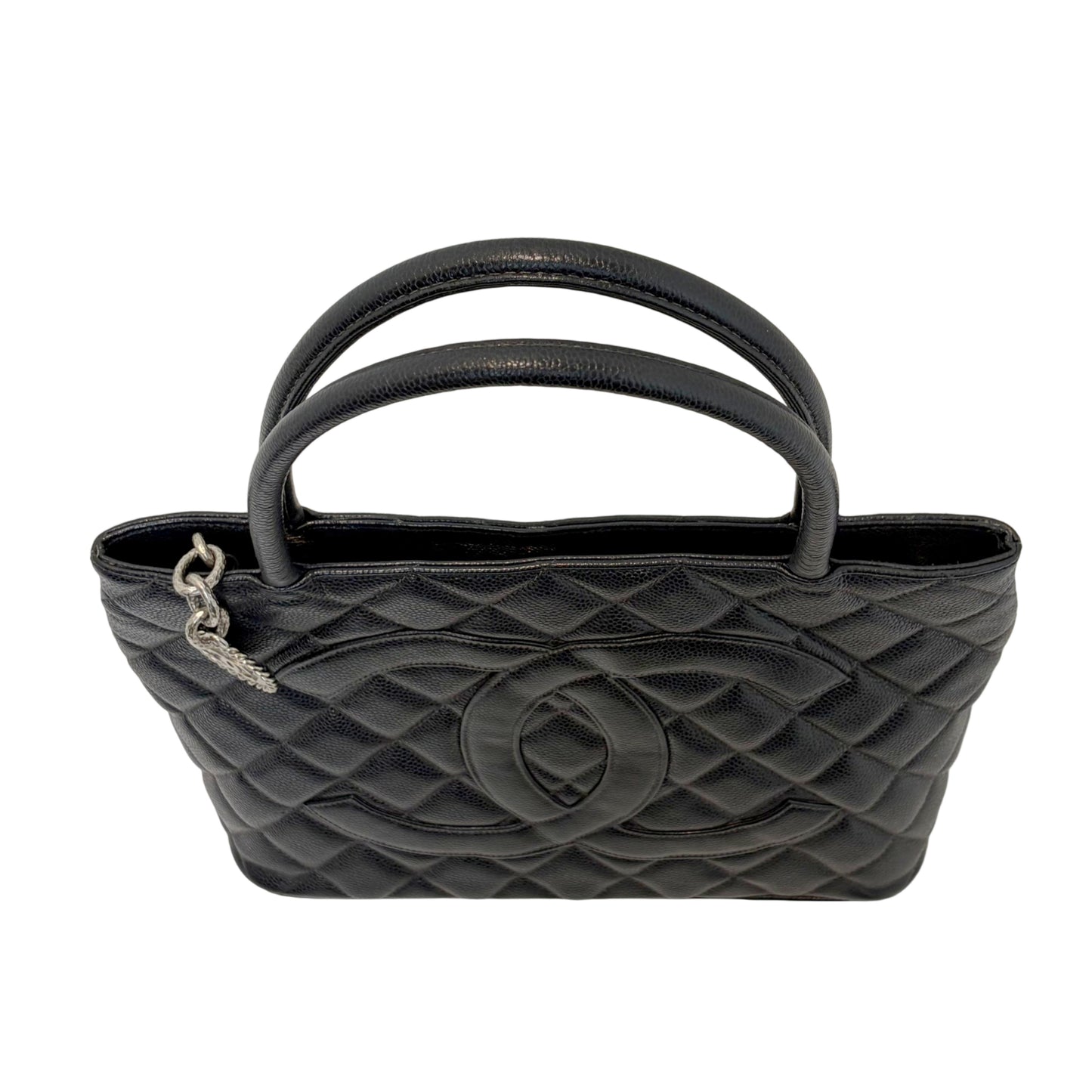 CHANEL Black Caviar Leather Hilton Vintage Reproduction Tote Handbag With Silver Hardware, Comes With Original Dust Bag