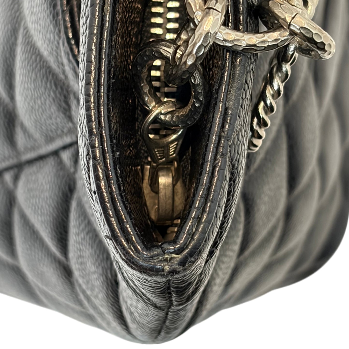 CHANEL Black Caviar Leather Hilton Vintage Reproduction Tote Handbag With Silver Hardware, Comes With Original Dust Bag