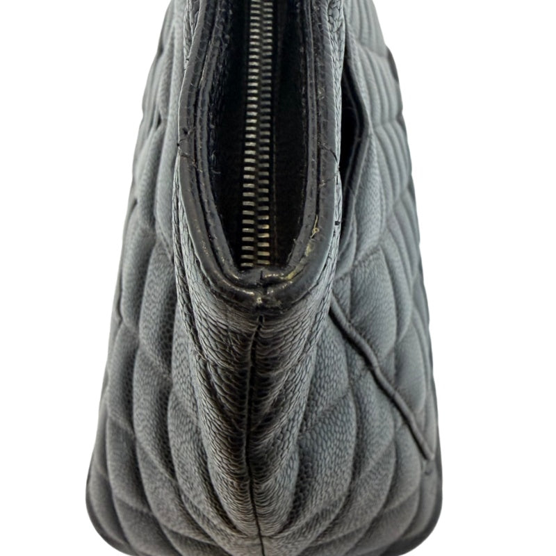 CHANEL Black Caviar Leather Hilton Vintage Reproduction Tote Handbag With Silver Hardware, Comes With Original Dust Bag